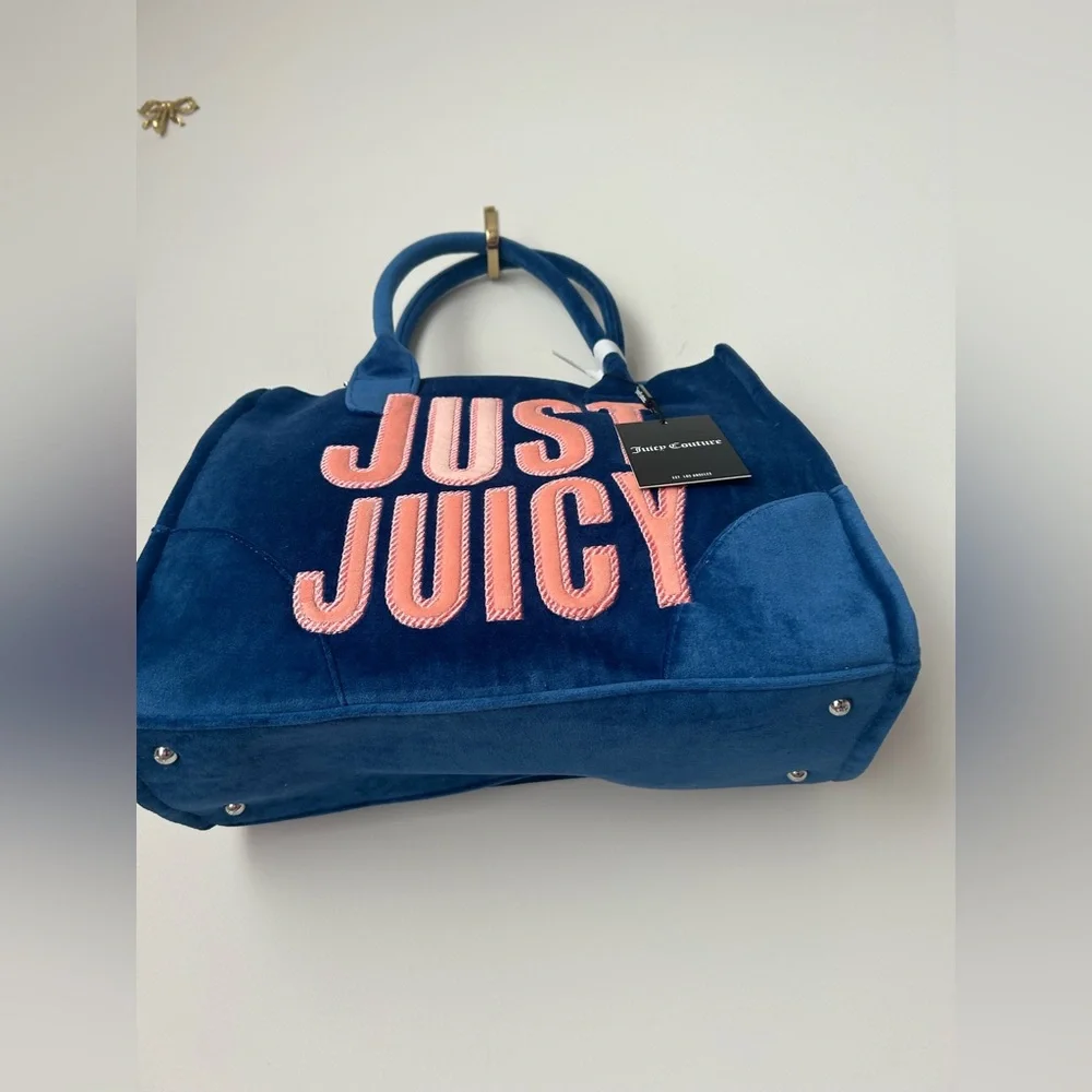 Blue and pink Just Juicy velour tote Bag